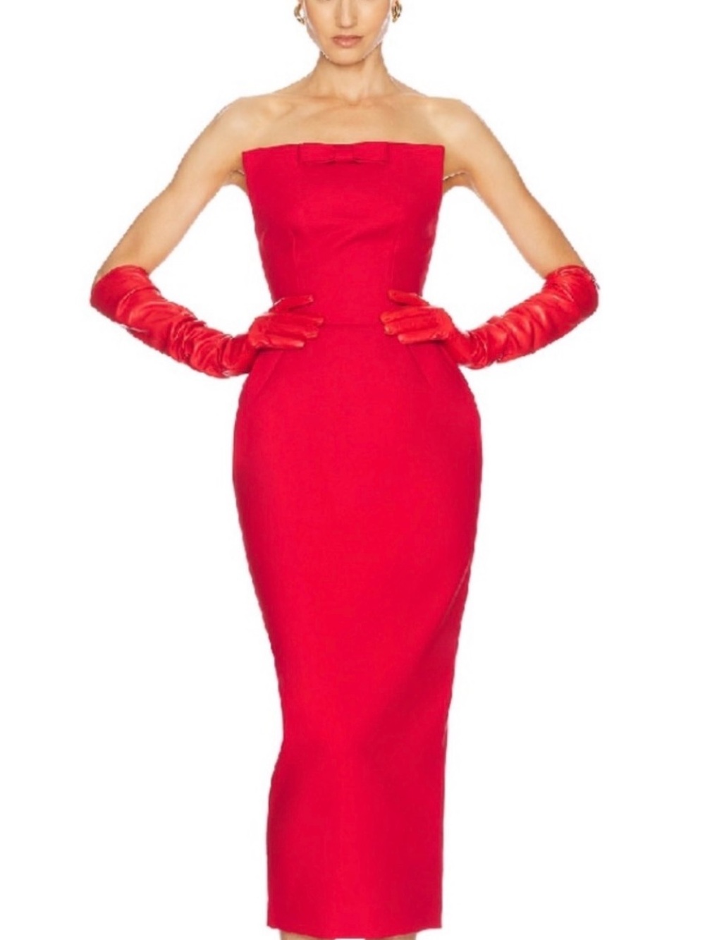 Elegant Red Strapless Sheath Dress with Bow Accent